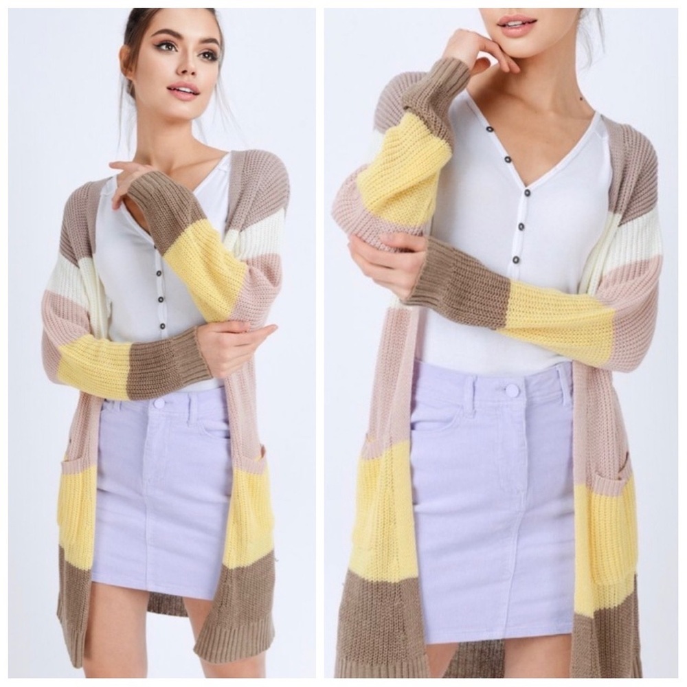 Khaki color block cardigan sweaters